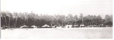 Tent camp inside the lagoon on Maupelia atoll where the Seeadler crew were stranded