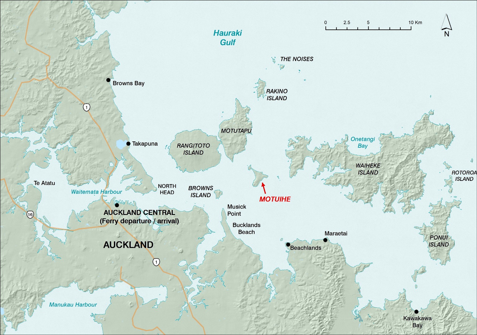 Map showing Motuihe Island location in the Hauraki Gulf, Auckland
