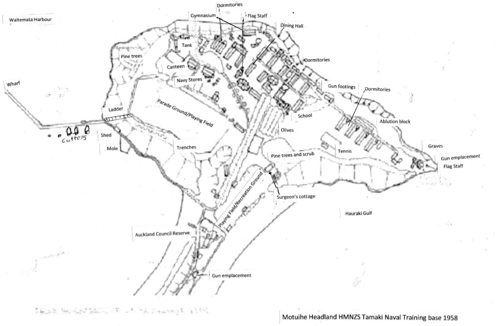 Diagram of navy base layout on Motuihe