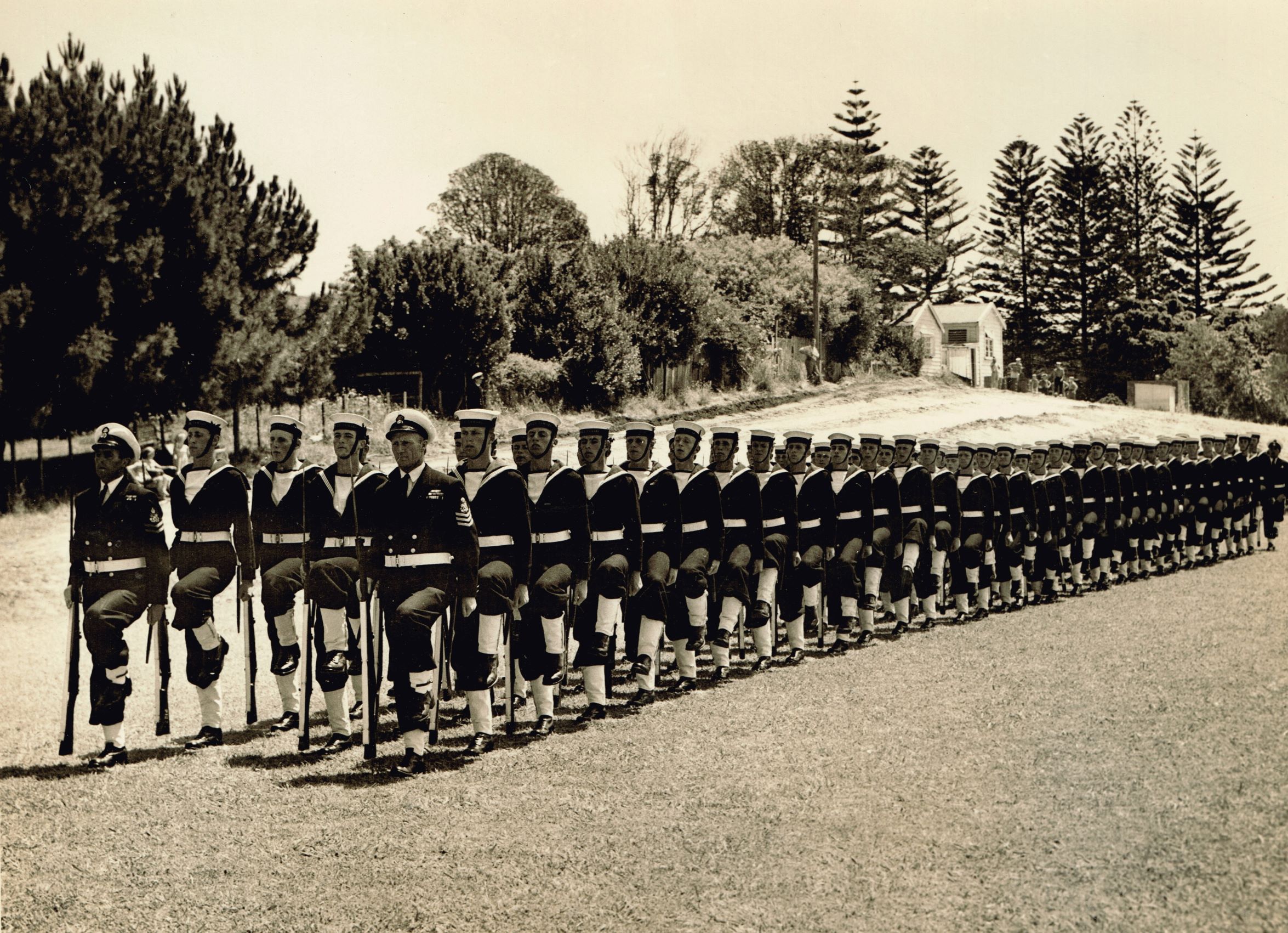 Second photo of parade rehearsal on Motuihe, December 1953
