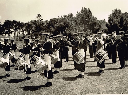 Rehearsing for a parade on Motuihe, December 1953
